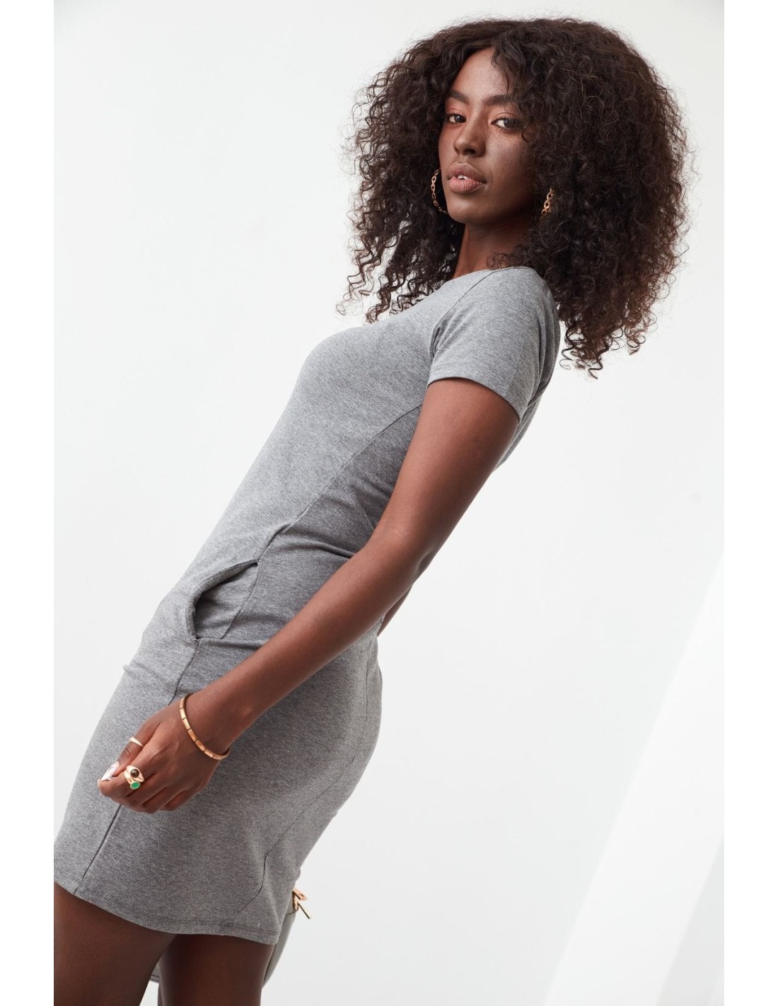 Dark gray dress with short sleeves 9967 - Online store - Boutique